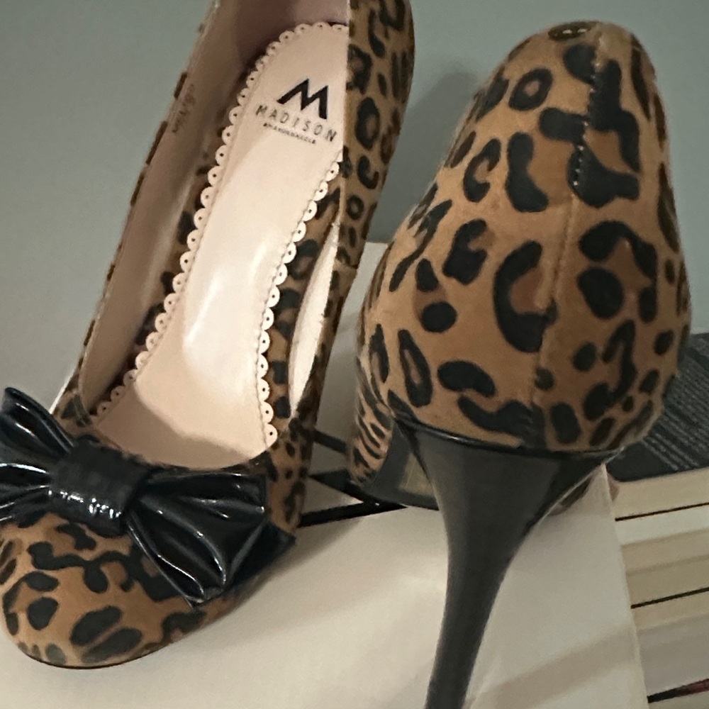 Madison Animal Print Heels with Glossy Black Bow